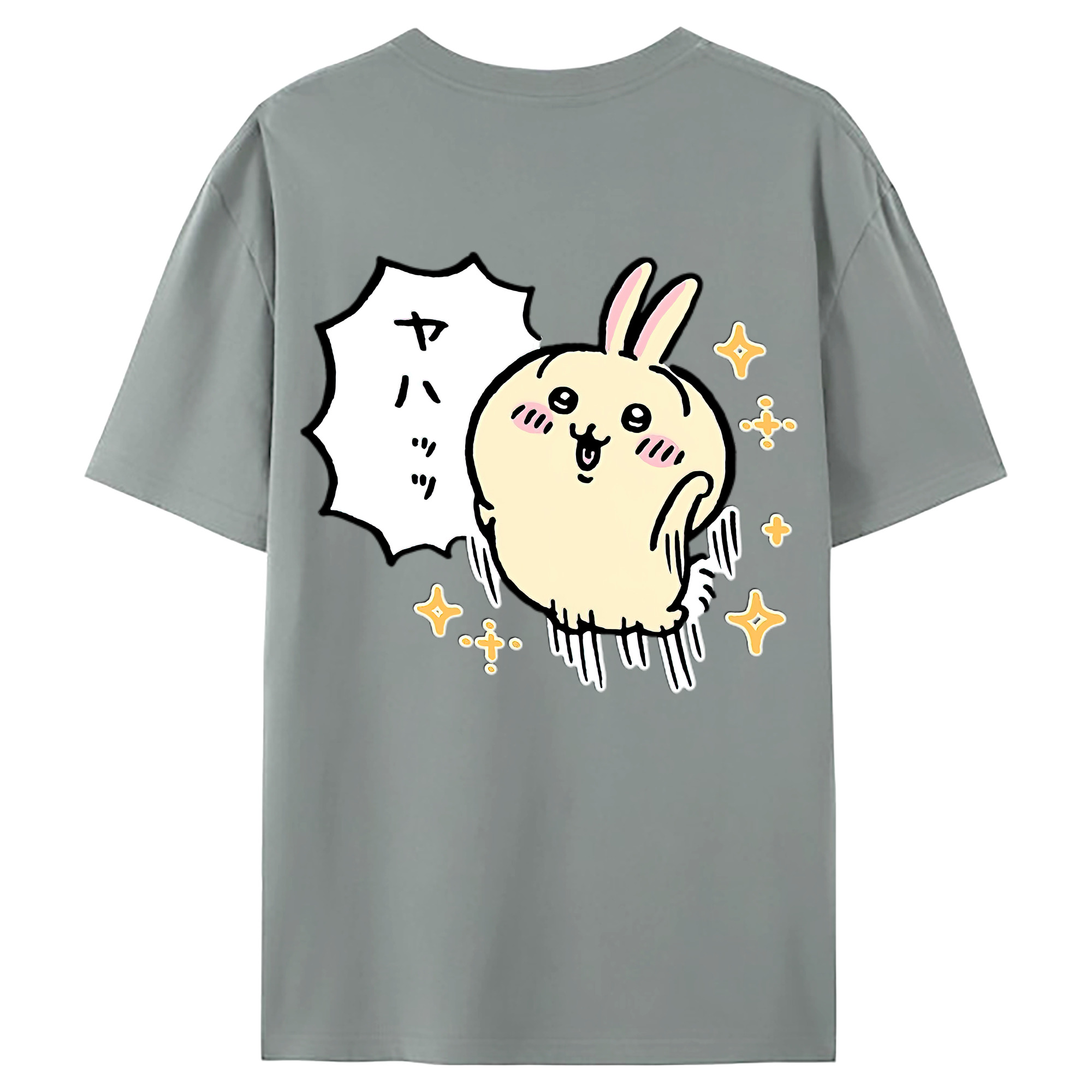 （画像用） ちいかわ うさぎ Chii-kawa usagi 綿100％ メンズ半袖Tシャツ（バックプリント） 通気性